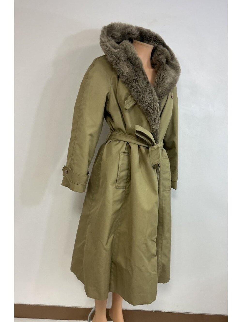 Vintage Trench Coat Jacket Faux Fur Lined Womens 16